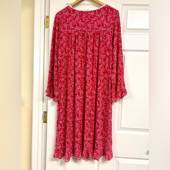 Eileen West Modal Long Sleeve RUFFLED Trim Nightgown Small S Red Floral Pajamas - Picture 8 of 10